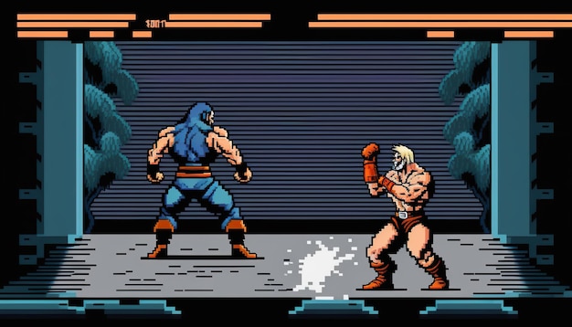 A fighting game Retro computer games level Pixel art video game scene 8 bit 1980