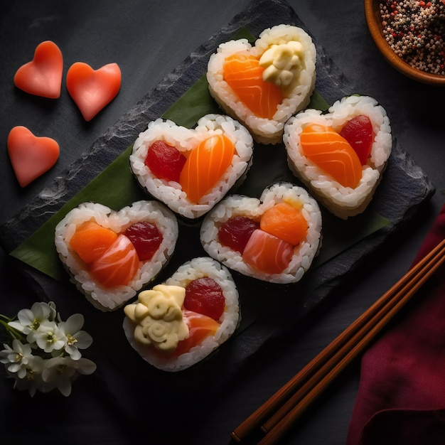 a forma di cuore amore di sushi in un tavolo