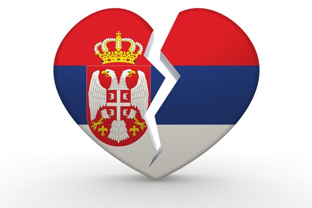 A forma di cuore bianco spezzato con la bandiera della Serbia