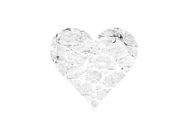 A forma di cuore con texture in bianco e nero isolato su sfondo bianco