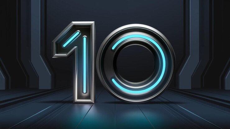 A futuristic scene with the numbers 10