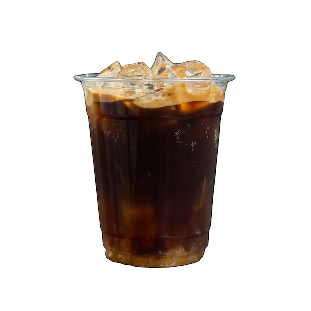 A glass of iced coffee with ice cubes on top.