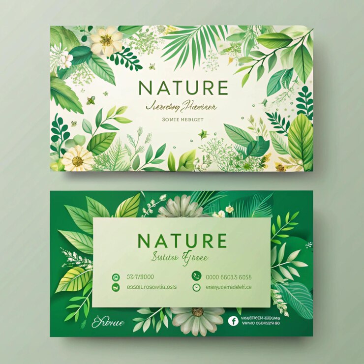 a green and white card with the words nature nature nature in green