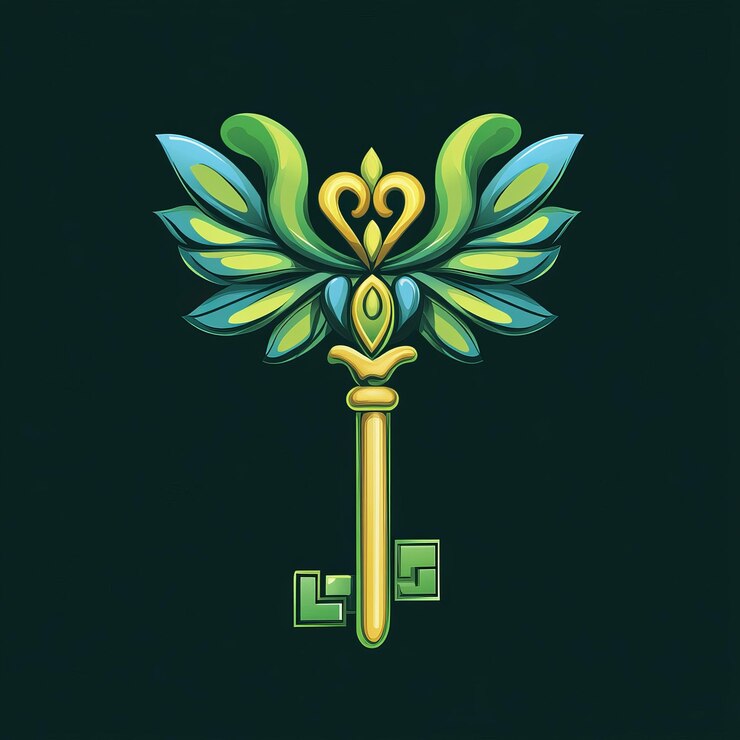 Photo a green and yellow image of a key with a green background