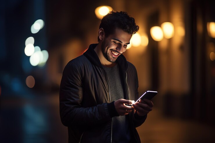 A handsome young man is using the phone