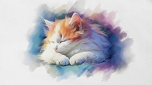 a illustrazioni ad acquerello Simpatico gatto