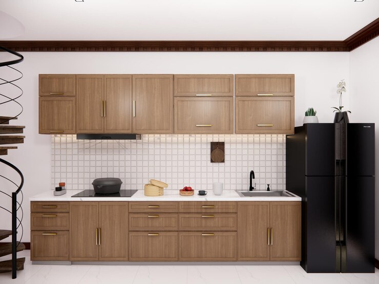 Photo a kitchen with a black refrigerator and a black refrigerator