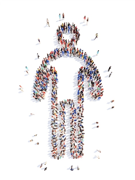 A large group of people in the form of a man isolated on white