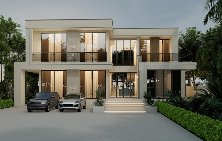Photo a large house with a car parked in front of it