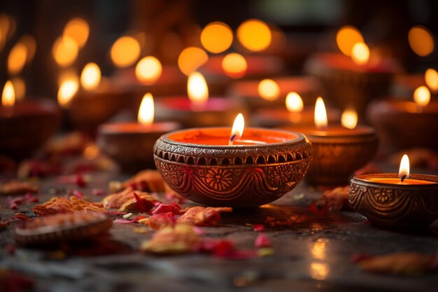 a lume di candela al festival di Diwali festival tradizionale indiano cultura indiana backgroud religioso indù