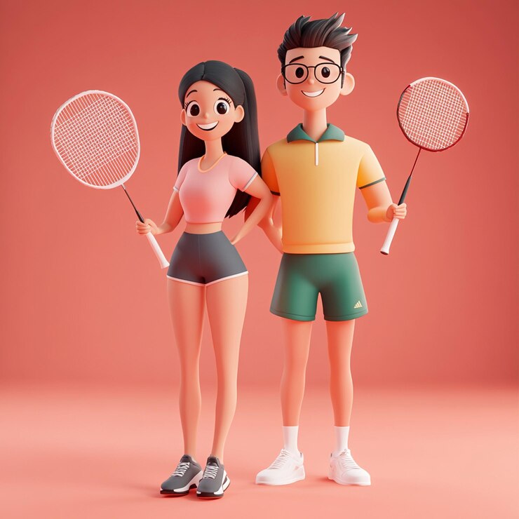a man and a woman holding tennis rackets with a woman wearing a yellow shirt