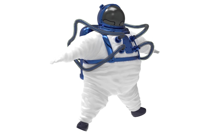 Photo a man in a space suit with a blue strap and a white helmet.