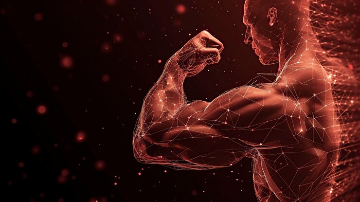 a man showing the power of his muscles polygonal physique
