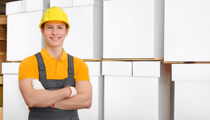a man wearing a hard hat stands in front of a white wall with his arms crossed