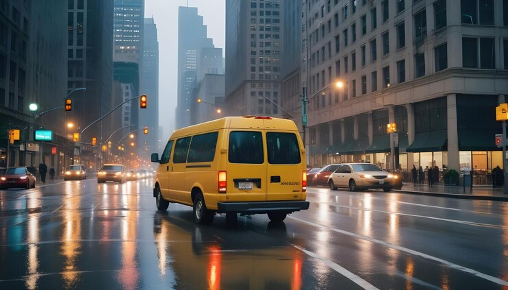 A mid size truck is on the road in a hyperrealistic scene