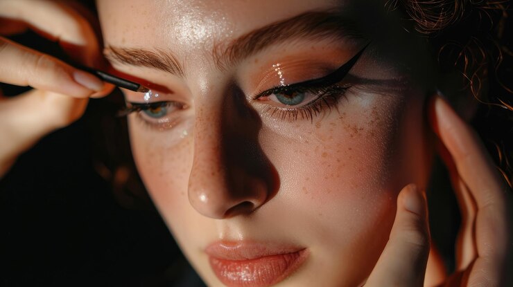 A model demonstrating the application of eyeliner