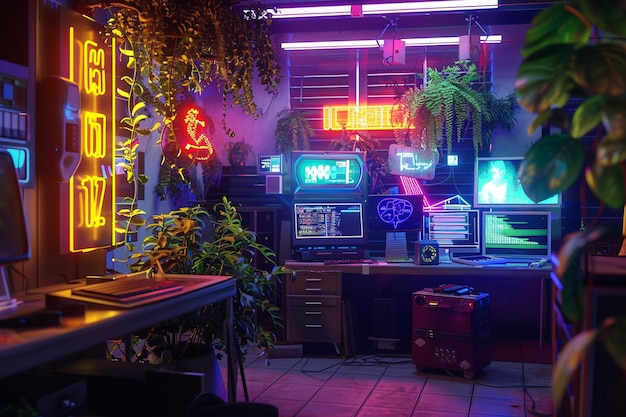 a neon sign that says  game  is on the wall