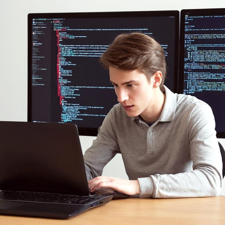 Photo a person in front of computer working html