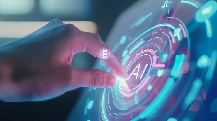 Photo a person is using a button with the letter e on it