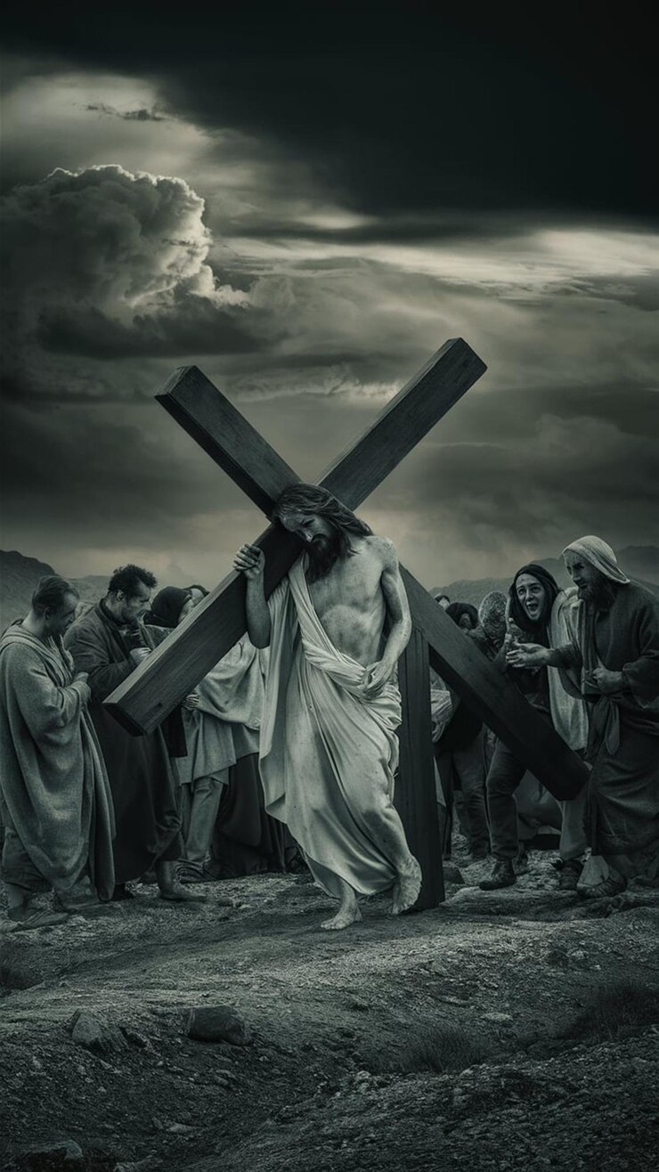 a picture of jesus holding a cross with the words quot jesus quot on it