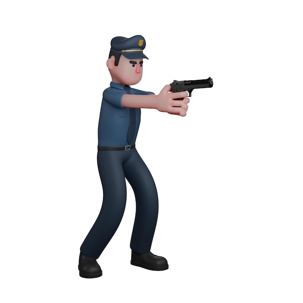 A police officer in a ready stance aiming a pistol with both hands to shoot Cartoon