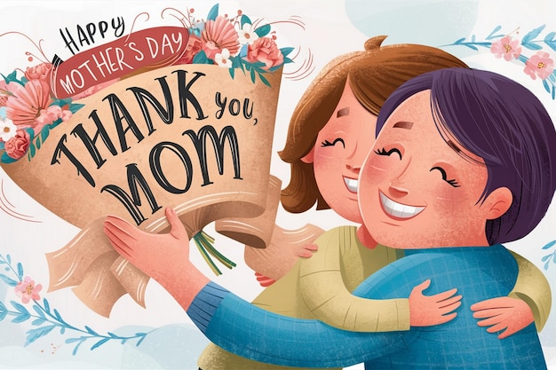 a poster for a mothers day with a happy mom