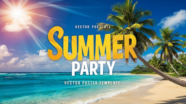 a poster for summer party on the beach with palm trees and the sun behind it