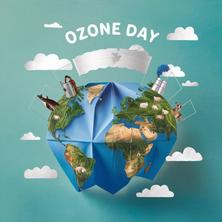 a poster with a globe with a blue background with a world map on it