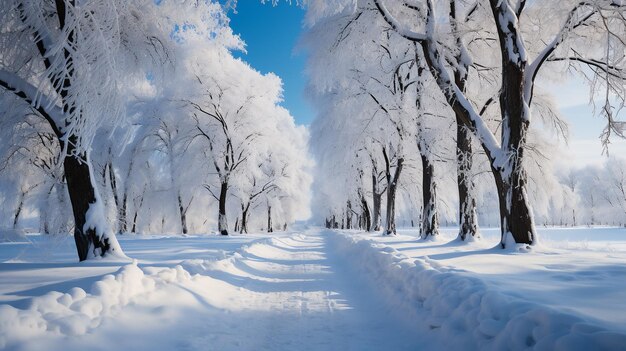 A proposito di un sereno paesaggio invernale, una fitta foresta ricoperta di neve fresca Ai generativa