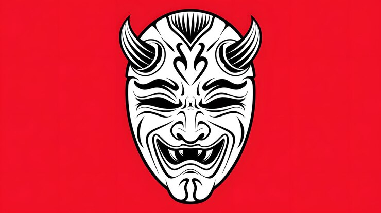 Photo a red background with a red background with a face that has horns on it
