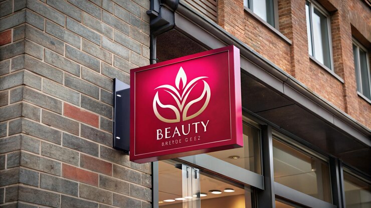 a red sign for beauty salon with a red sign that says beauty beauty