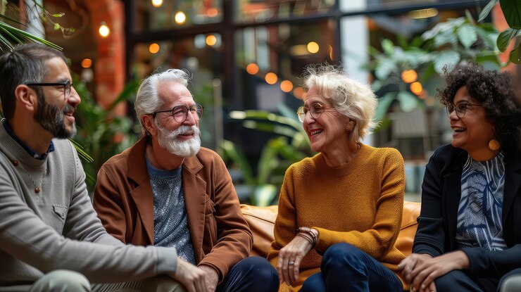 A relaxed group of coworkers representing different age demographics enjoys a moment of connection and camaraderie strengthening bonds within the team