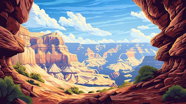 A scenic view of the Grand Canyon from a rocky overlook