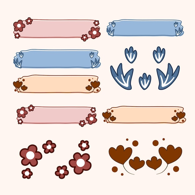 A set of flowerthemed banners with different colors and designs