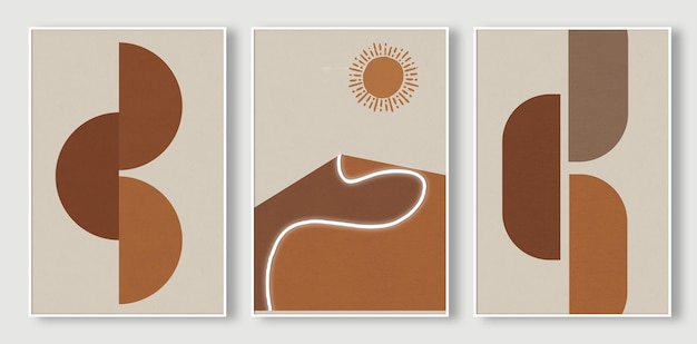 A set of three minimalist background. Geometric pattern of art hand-painted illustrations, wallpaper