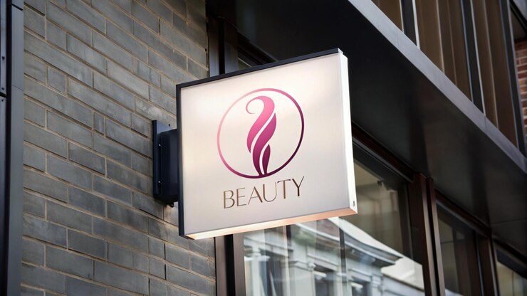 a sign for beauty is hanging on a brick wall