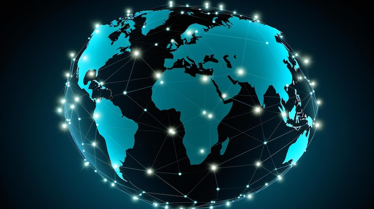 Photo a similar theme to the previous image emphasizing global networking and connectivity with a focus on lines and interconnected elements