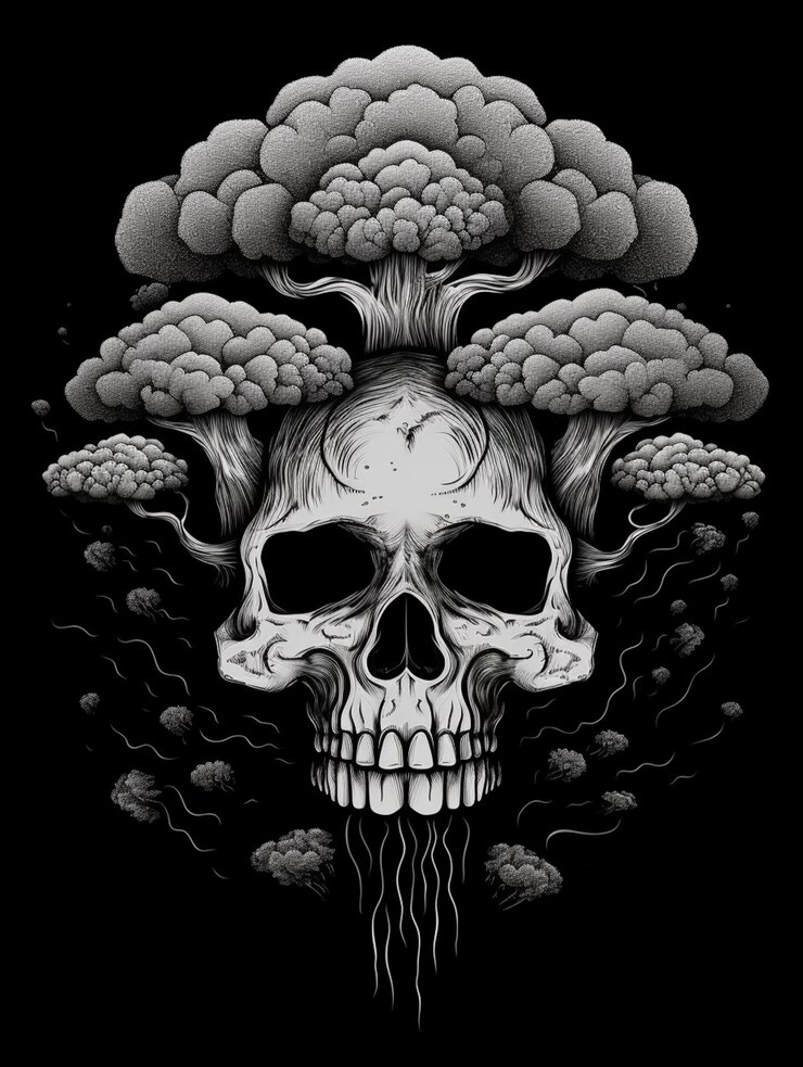 Photo a skull with a tree on it and the word death on it.