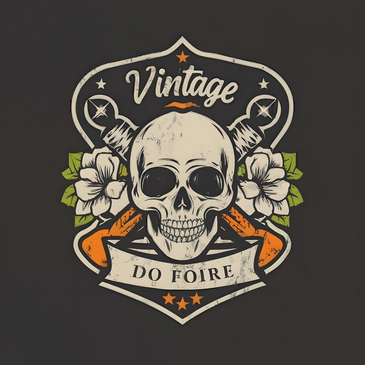 Photo a skull with flowers and a skull that says vintage