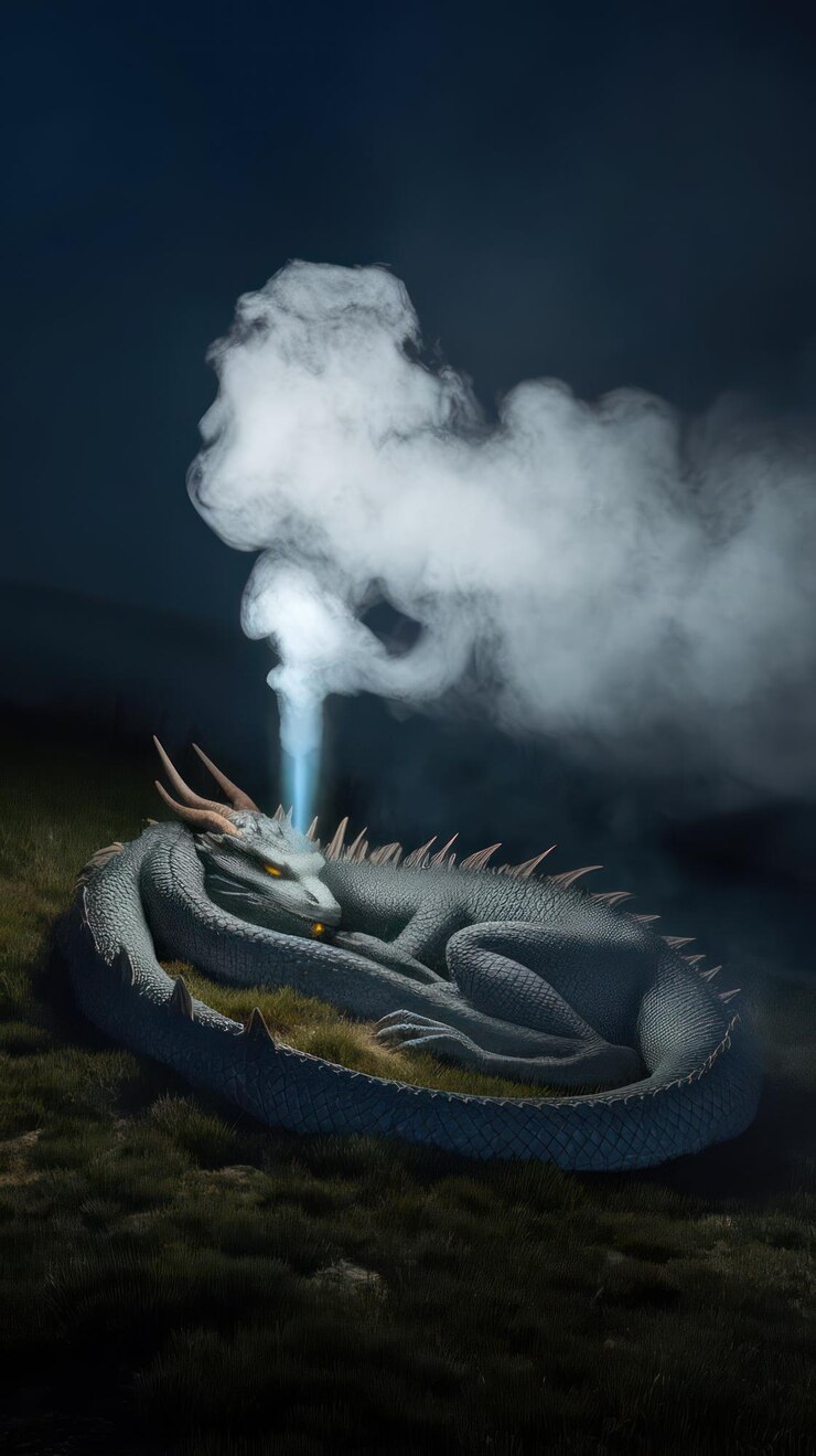Photo a sleeping dragon exhales mystical nighttime smoke