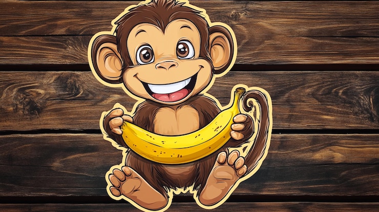 Photo a smiling monkey with a banana on its face
