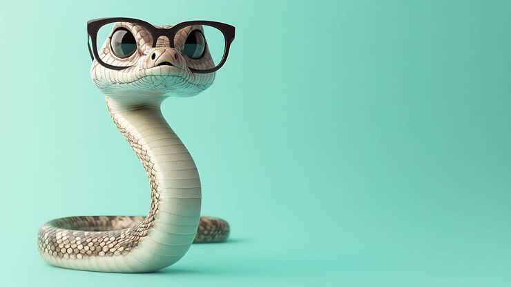 a snake wearing glasses is wearing a snake  s head