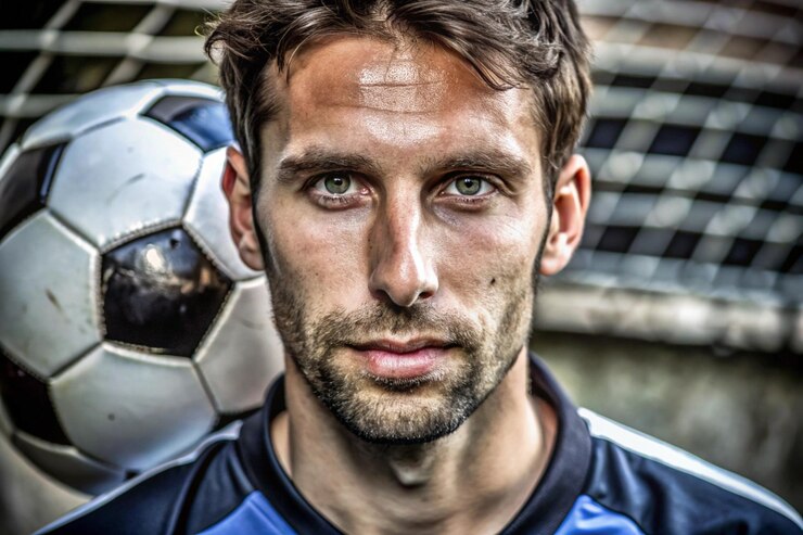 a soccer player with a blue shirt and a black shirt with the number 3 on it