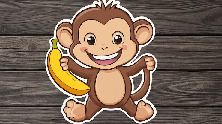 Photo a sticker that says a monkey holding a banana