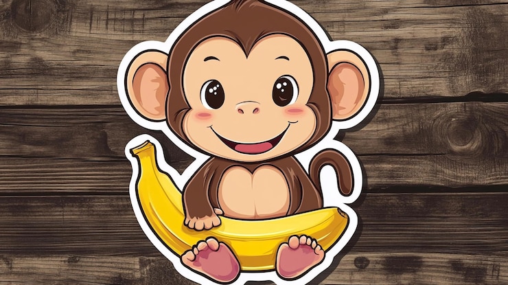 Photo a sticker that says a monkey with a banana on it