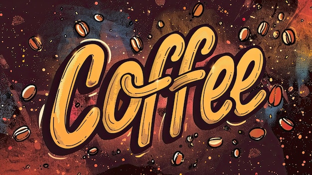 A vibrant coffeethemed illustration with stylized lettering