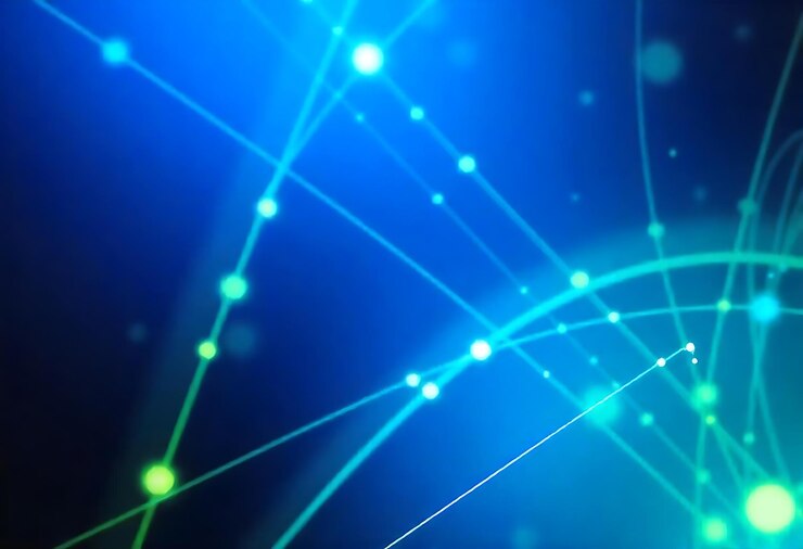 a web of lines and a web of leds is shown with a blue background