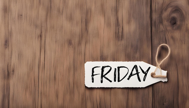 a white sign that says friday friday is on a wooden surface