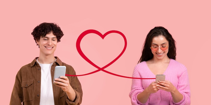 Photo a young man and woman in casual wear are engaged with their smartphones