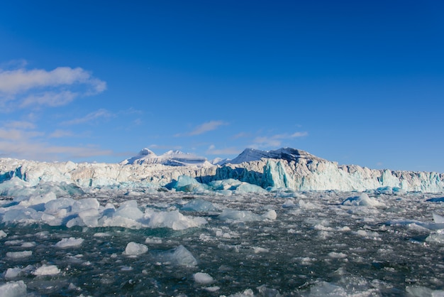 Abbellisca con il ghiacciaio nelle Svalbard ad ora legale. Tempo soleggiato.